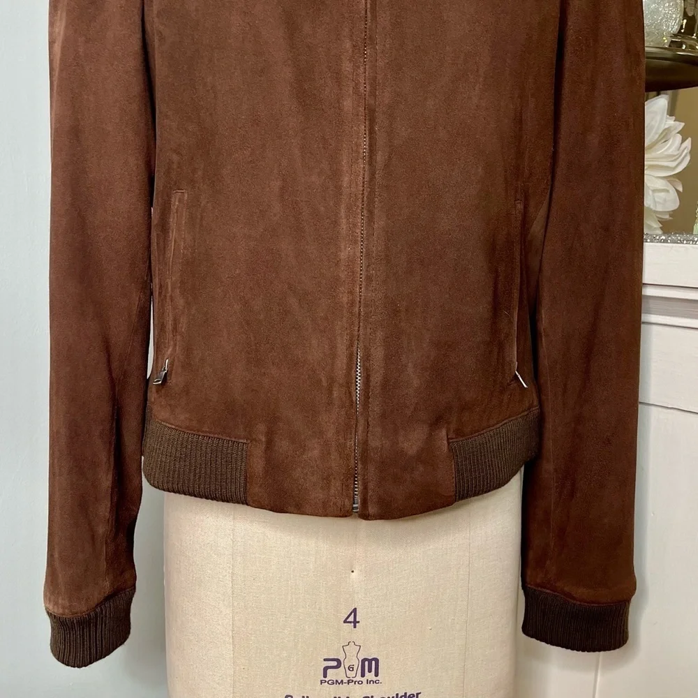 Talbots Brown Suede Leather Bomber Jacket Coat Size 14 - Picture 4 of 15